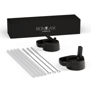 Iron Flask Wide Mouth Carabiner Straw Lid Set 2 Pack | BPA-Free Leakproof Lids with Straws & Brushes