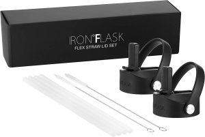 Iron Flask Wide Mouth Flex Straw Lid Set 2 Pack | BPA-Free Leakproof Lids with Straws & Brushes